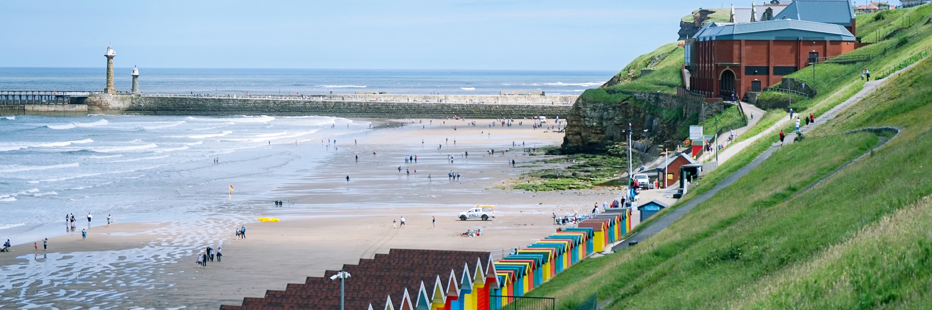 Whitby beach huts and piers