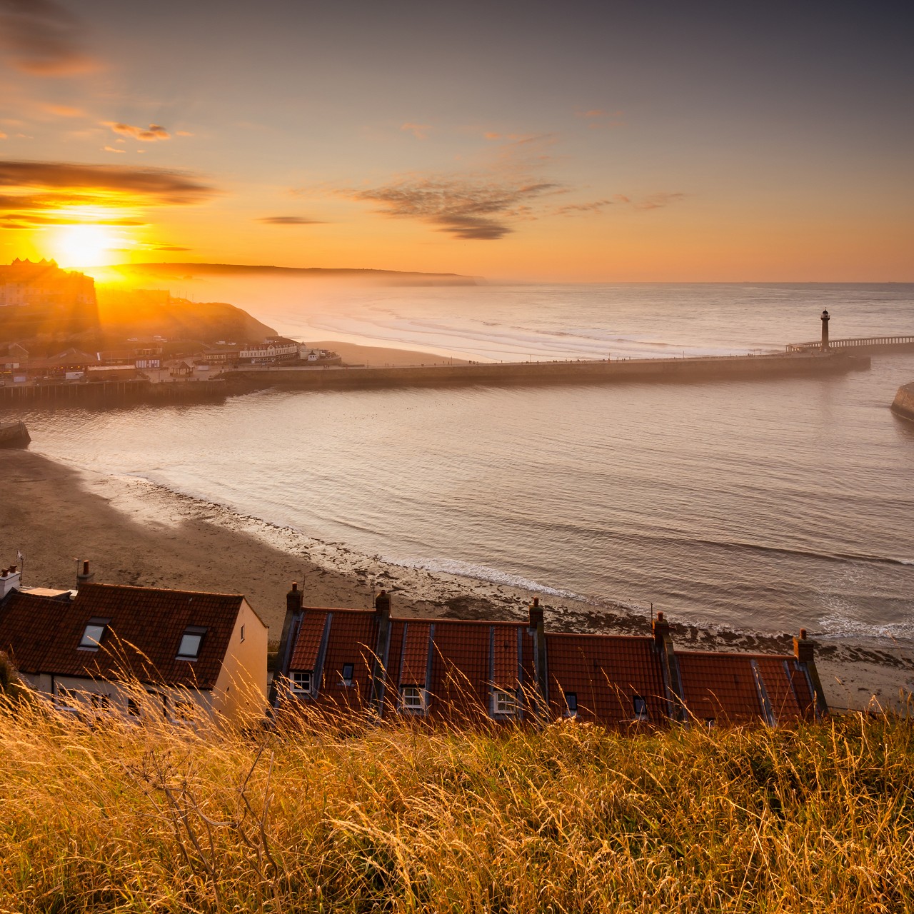 Whitby harbour at sunset